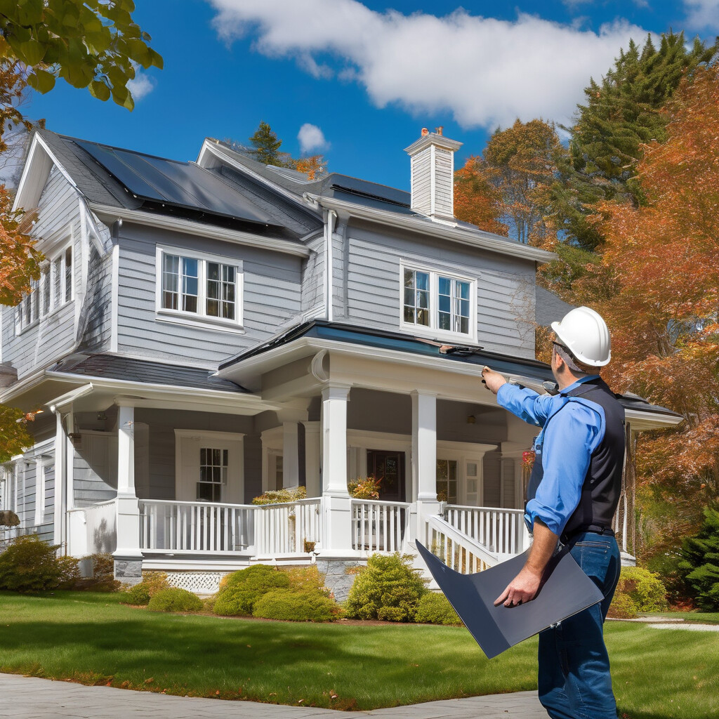 Property manager with clipboard inspecting residential roof